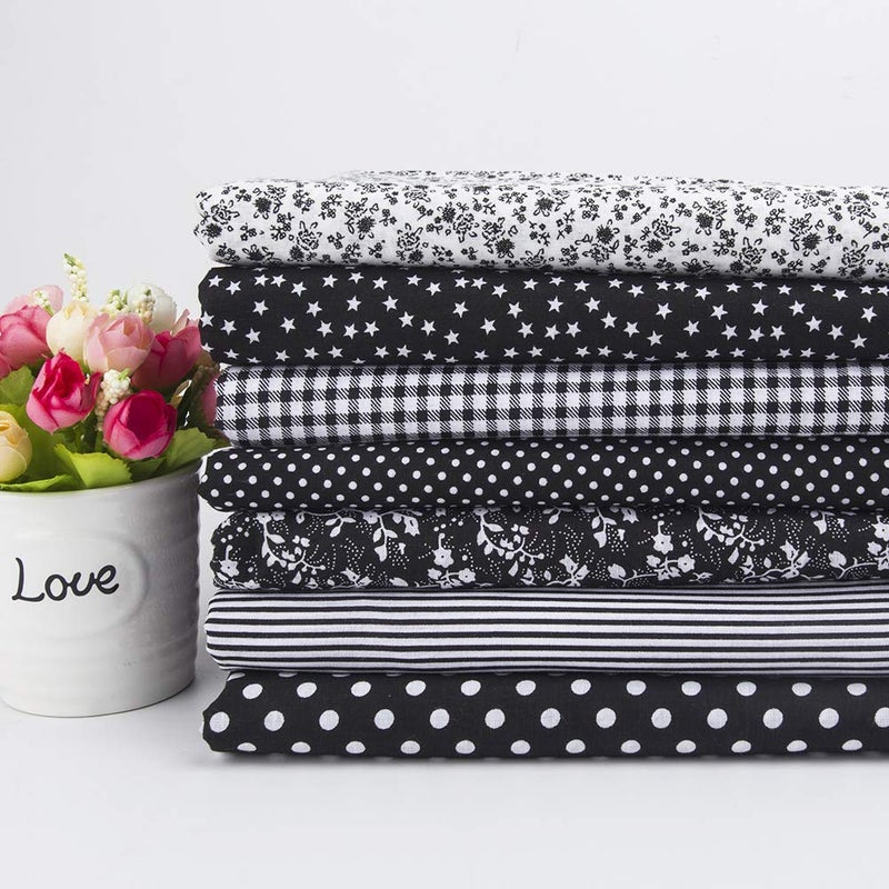 Antetek 7Pcs 20" x 20" Cotton Fabric DIY Making Supplies Quilting Patchwork Fabric Fat Quarter Bundles DIY for Quilting Cotton Patchwork Cushions (Black, 20" x 20") - Image 1